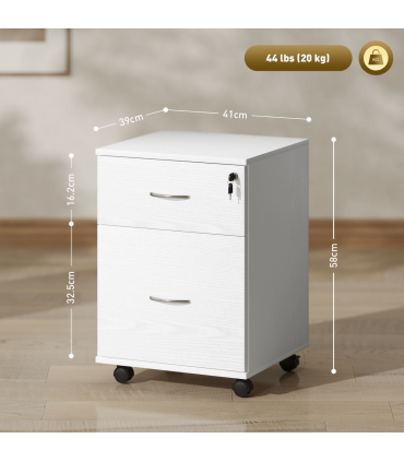 HOMCOM Pedestal Office Mobile Filing Cabinet 2 Drawer White