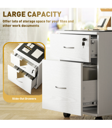 HOMCOM Pedestal Office Mobile Filing Cabinet 2 Drawer White