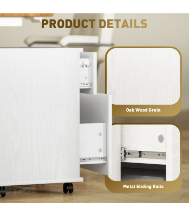 HOMCOM Pedestal Office Mobile Filing Cabinet 2 Drawer White