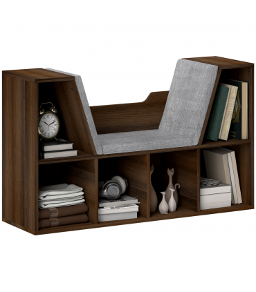 HOMCOM Cube Bookshelf Organizer with Reading Seat, Six Cubes, Chestnut