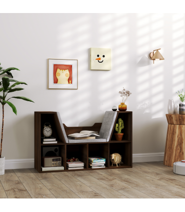 HOMCOM Cube Bookshelf Organizer with Reading Seat, Six Cubes, Chestnut