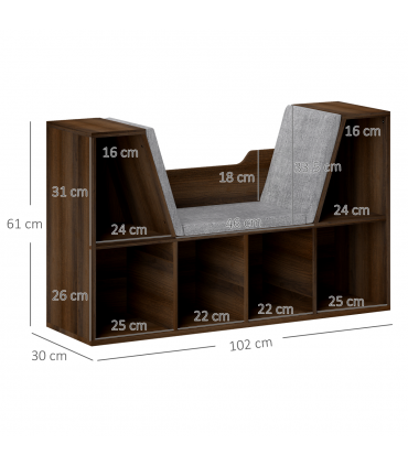 HOMCOM Cube Bookshelf Organizer with Reading Seat, Six Cubes, Chestnut