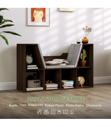 HOMCOM Cube Bookshelf Organizer with Reading Seat, Six Cubes, Chestnut