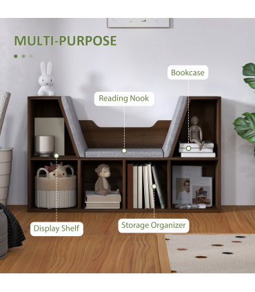 HOMCOM Cube Bookshelf Organizer with Reading Seat, Six Cubes, Chestnut