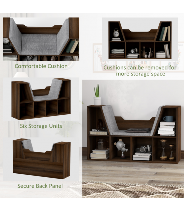 HOMCOM Cube Bookshelf Organizer with Reading Seat, Six Cubes, Chestnut