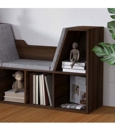 HOMCOM Cube Bookshelf Organizer with Reading Seat, Six Cubes, Chestnut