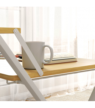 HOMCOM Folding Desk with 2-Tier Shelf for Home Office, Maple Wood-effect