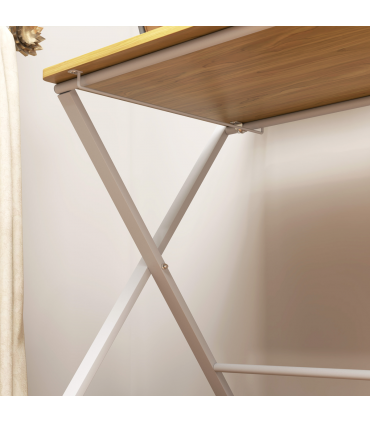 HOMCOM Folding Desk with 2-Tier Shelf for Home Office, Maple Wood-effect