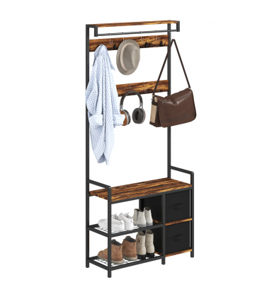 HOMCOM Coat Rack with Drawer, 4-in-1 Hall Tree with Coat Stand, Rustic Brown