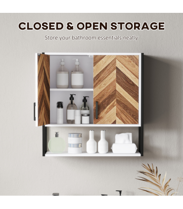 HOMCOM Bathroom Cabinet Wall Mounted Over the Toilet with 2 Doors, Walnut