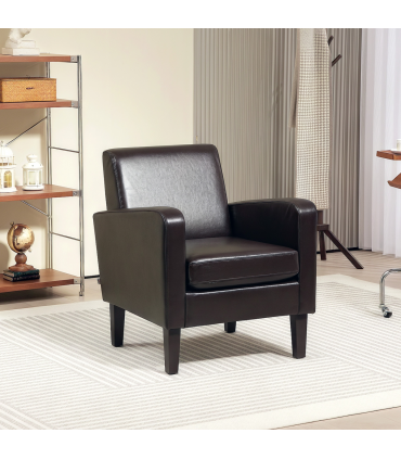 HOMCOM Armchair Accent Chair with Eucalyptus Wood Legs for Bedroom Brown