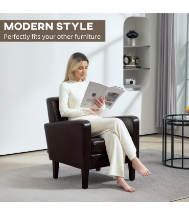 HOMCOM Armchair Accent Chair with Eucalyptus Wood Legs for Bedroom Brown