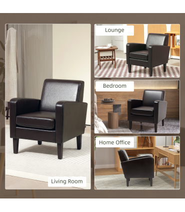 HOMCOM Armchair Accent Chair with Eucalyptus Wood Legs for Bedroom Brown