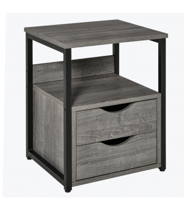 HOMCOM End Table Bedside Desk Slim Storage Cabinet with Shelf Grey