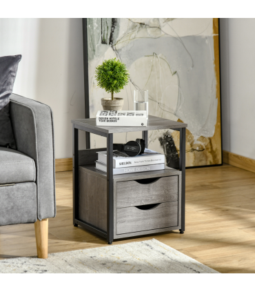 HOMCOM End Table Bedside Desk Slim Storage Cabinet with Shelf Grey