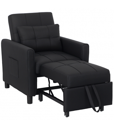 HOMCOM Folding Chair Bed, Sleeper Chair with Pillow, Side Pockets, Black