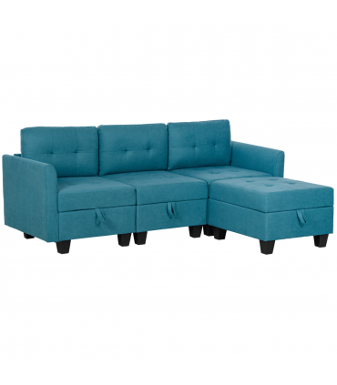 HOMCOM Convertible Modular Sectional Sofa w/ Storage Wood Frame Light Blue