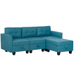 HOMCOM Convertible Modular Sectional Sofa w/ Storage Wood Frame Light Blue
