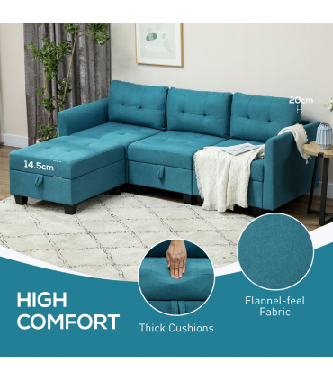HOMCOM Convertible Modular Sectional Sofa w/ Storage Wood Frame Light Blue