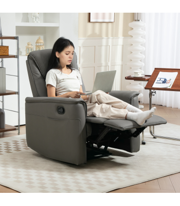 HOMCOM Recliner Armchair with Spring Cushion Adjustable Leg Rest Light Grey