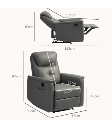 HOMCOM Recliner Armchair with Spring Cushion Adjustable Leg Rest Light Grey