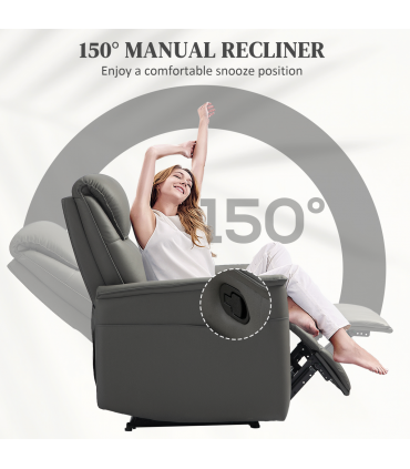 HOMCOM Recliner Armchair with Spring Cushion Adjustable Leg Rest Light Grey