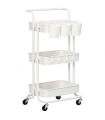 HOMCOM 3-Tier Utility Cart, Rolling Serving Trolley with Baskets and Hooks