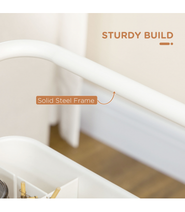 HOMCOM 3-Tier Utility Cart, Rolling Serving Trolley with Baskets and Hooks