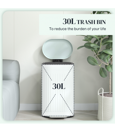 HOMCOM 30L Pedal Bin, Metal Kitchen Bin with Soft-close Lid, Light Green