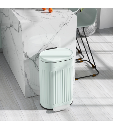 HOMCOM 30L Pedal Bin, Metal Kitchen Bin with Soft-close Lid, Light Green