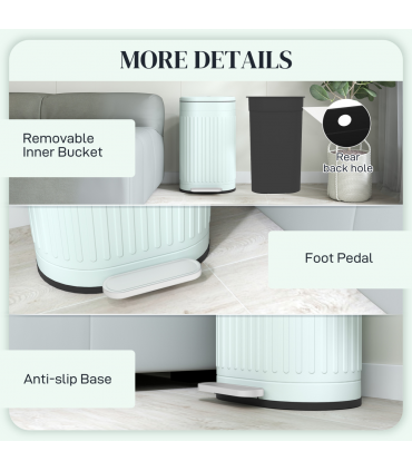 HOMCOM 30L Pedal Bin, Metal Kitchen Bin with Soft-close Lid, Light Green