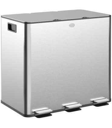 HOMCOM 3 x 15L Triple Kitchen Bin Pedal Bin for Recycling and Waste, Silver