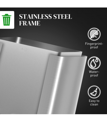 HOMCOM 3 x 15L Triple Kitchen Bin Pedal Bin for Recycling and Waste, Silver