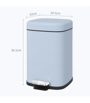 HOMCOM 12L Kitchen Pedal Bin, Metal Rubbish Bin with Soft-close Lid, Light Blue