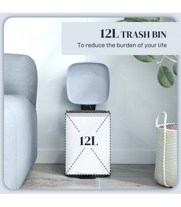 HOMCOM 12L Kitchen Pedal Bin, Metal Rubbish Bin with Soft-close Lid, Light Blue
