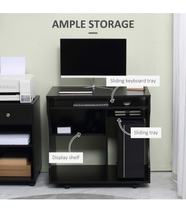 HOMCOM Computer Table Study Desk with Sliding Keyboard Tray, Black