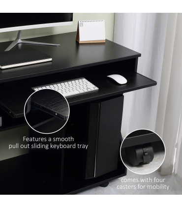 HOMCOM Computer Table Study Desk with Sliding Keyboard Tray, Black