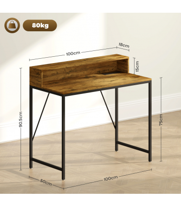 HOMCOM Computer Desk with LED Lights, Study Table with Shelf, Rustic Brown