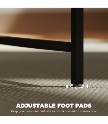 HOMCOM Computer Desk with LED Lights, Study Table with Shelf, Rustic Brown