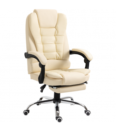 HOMCOM Executive Office Chair, Recliner Computer Chair with Footrest, Cream
