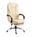 HOMCOM Executive Office Chair, Recliner Computer Chair with Footrest, Cream