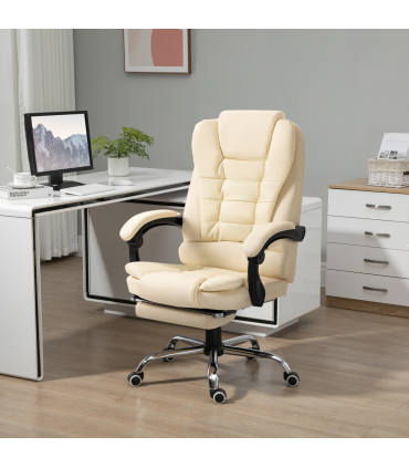 HOMCOM Executive Office Chair, Recliner Computer Chair with Footrest, Cream