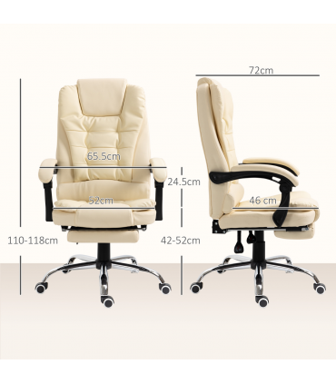 HOMCOM Executive Office Chair, Recliner Computer Chair with Footrest, Cream