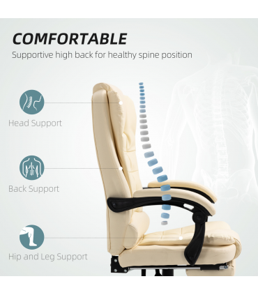 HOMCOM Executive Office Chair, Recliner Computer Chair with Footrest, Cream