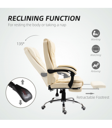 HOMCOM Executive Office Chair, Recliner Computer Chair with Footrest, Cream