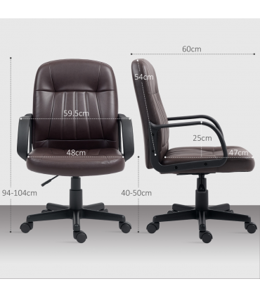 HOMCOM PU Leather Office Chair Swivel Home Computer Desk Chair, Dark Brown