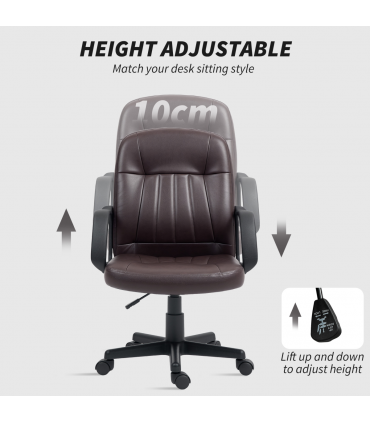 HOMCOM PU Leather Office Chair Swivel Home Computer Desk Chair, Dark Brown