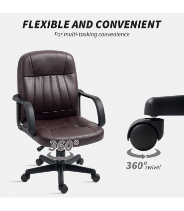 HOMCOM PU Leather Office Chair Swivel Home Computer Desk Chair, Dark Brown