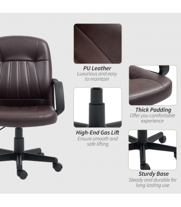 HOMCOM PU Leather Office Chair Swivel Home Computer Desk Chair, Dark Brown