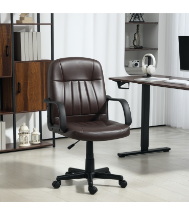 HOMCOM PU Leather Office Chair Swivel Home Computer Desk Chair, Dark Brown